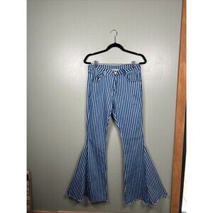 Saints & Hearts Raw‎ Hem Striped Flare Bell Bottom Jeans Women’s Size Large